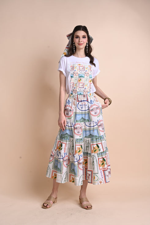 Jenny Print Series 2: Pamana Postmarks - Texana A-line Maxi Skirt