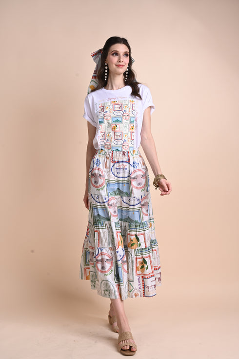 Jenny Print Series 2: Pamana Postmarks - Texana A-line Maxi Skirt