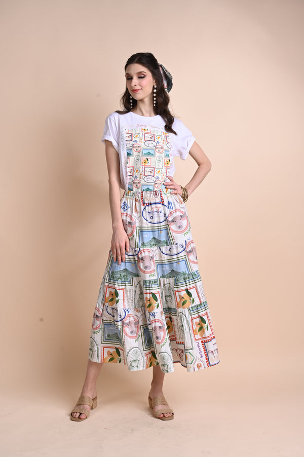 Jenny Print Series 2: Pamana Postmarks - Texana A-line Maxi Skirt