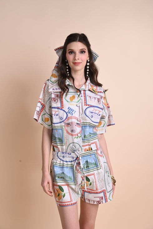 Jenny Print Series 2: Pamana Postmarks - Theia Oversized Top