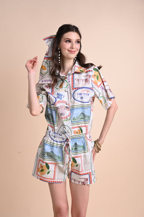 Jenny Print Series 2: Pamana Postmarks - Theia Oversized Top