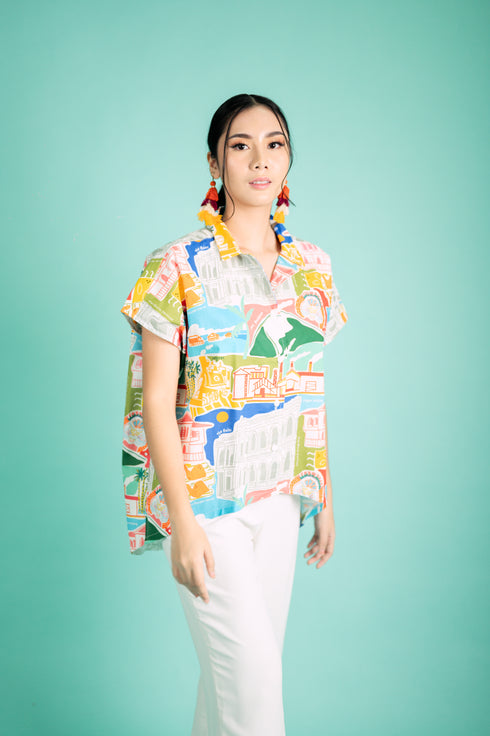 GS Limited Ed Discover Negros Artist Series: Coastal Serenity Oversized Top