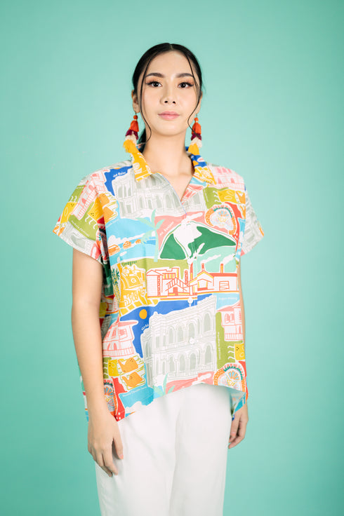 GS Limited Ed Discover Negros Artist Series: Coastal Serenity Oversized Top
