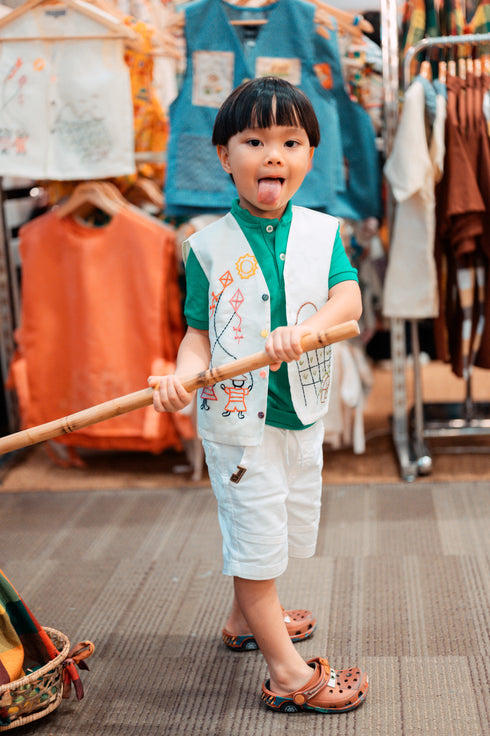 MNL EMGEE by Get Spotted: Denim Vest for Kids with Paguhit Embroidery