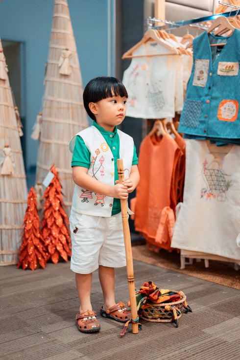 MNL EMGEE by Get Spotted: Denim Vest for Kids with Paguhit Embroidery