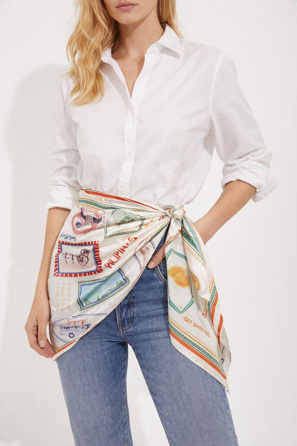 EMGEE by Get Spotted: Silk Scarf in Pamana Postmark Fabric