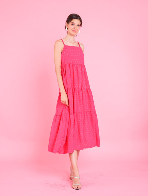 GET SPOTTED SHOP STOCKS Barbiecore: Eteri Tiered Dress