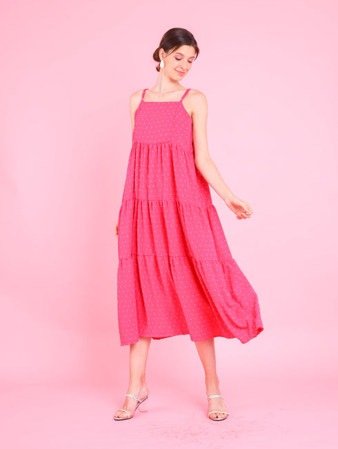 GET SPOTTED SHOP STOCKS Barbiecore: Eteri Tiered Dress