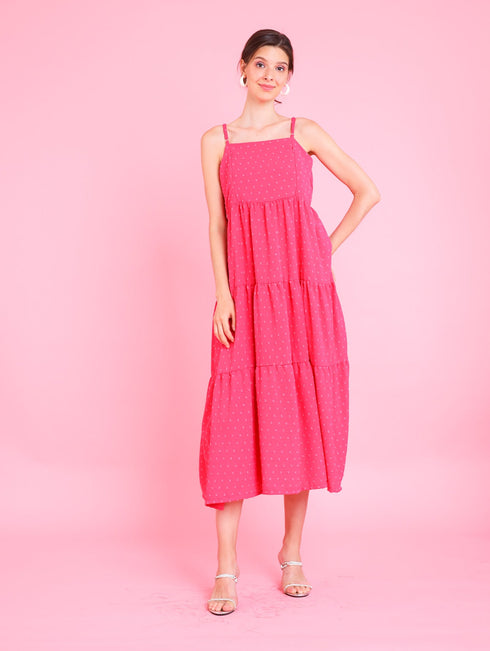 GET SPOTTED SHOP STOCKS Barbiecore: Eteri Tiered Dress