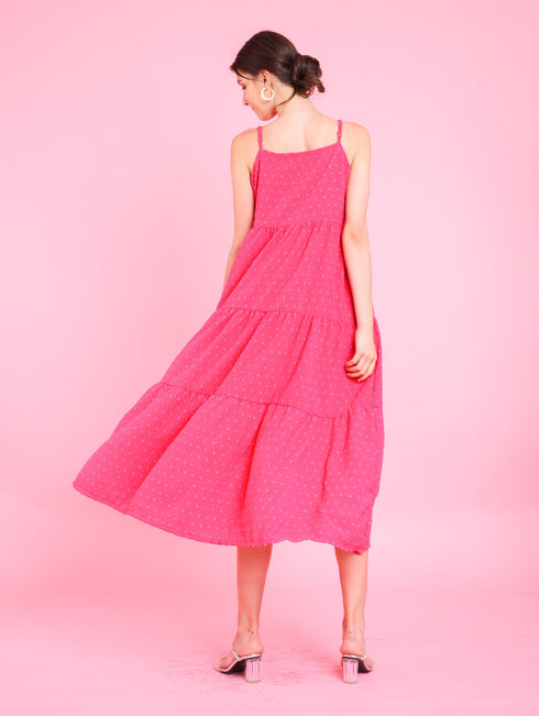 GET SPOTTED SHOP STOCKS Barbiecore: Eteri Tiered Dress