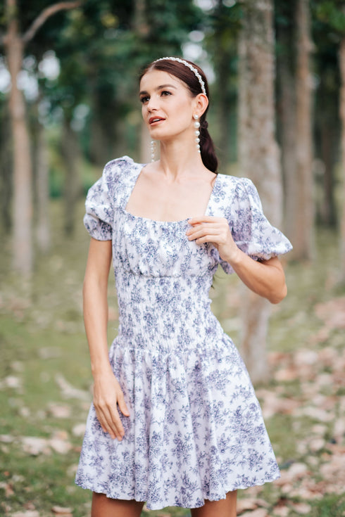 GET SPOTTED SHOP STOCKS Jenny Blue Porcelain: Daisy Floral Smocked-waist Dress