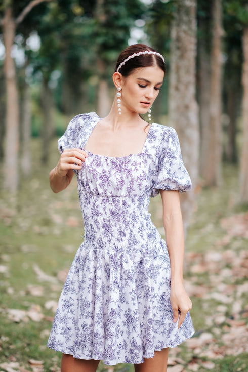 GET SPOTTED SHOP STOCKS Jenny Blue Porcelain: Daisy Floral Smocked-waist Dress