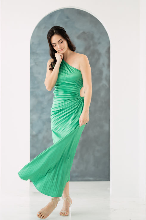 GS Party: Renee One Shoulder Pleated Dress with Cutout Details