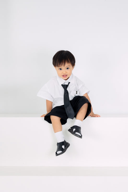 Grey by GS Col 1: Akita Top and Shorts Set with Necktie
