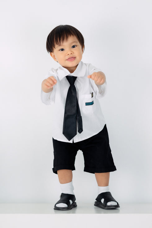 Grey by GS Col 1: Akita Top and Shorts Set with Necktie