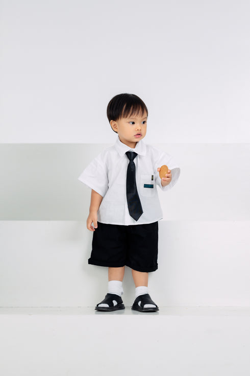 Grey by GS Col 1: Akita Top and Shorts Set with Necktie