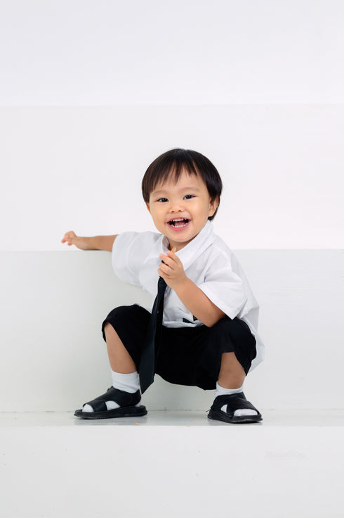 Grey by GS Col 1: Akita Top and Shorts Set with Necktie