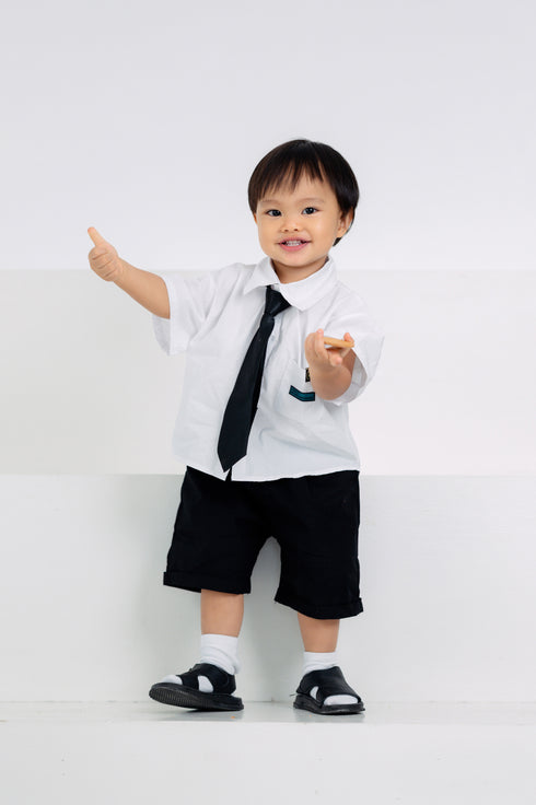 Grey by GS Col 1: Akita Top and Shorts Set with Necktie