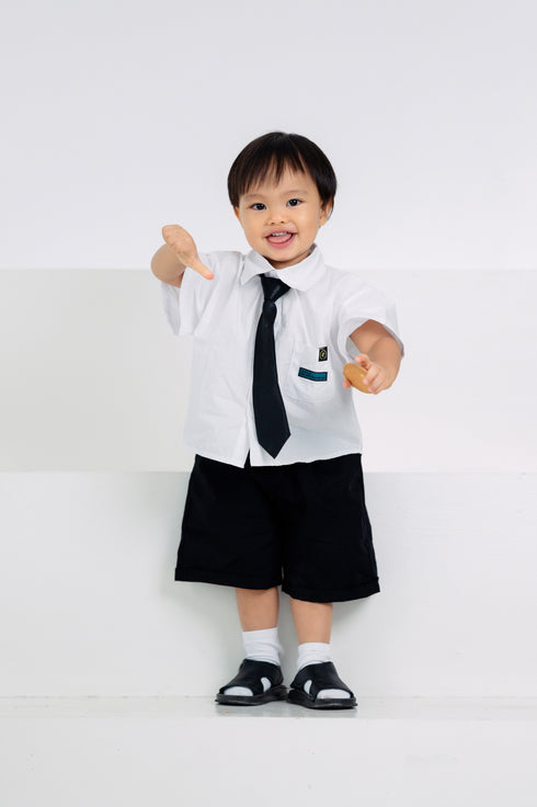 Grey by GS Col 1: Akita Top and Shorts Set with Necktie