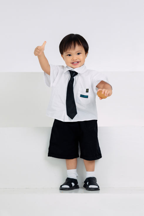 Grey by GS Col 1: Akita Top and Shorts Set with Necktie