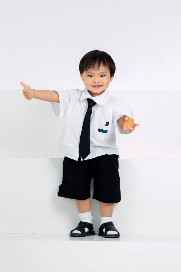 Grey by GS Col 1: Akita Top and Shorts Set with Necktie