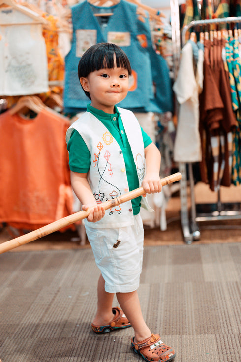 MNL EMGEE by Get Spotted: Denim Vest for Kids with Paguhit Embroidery