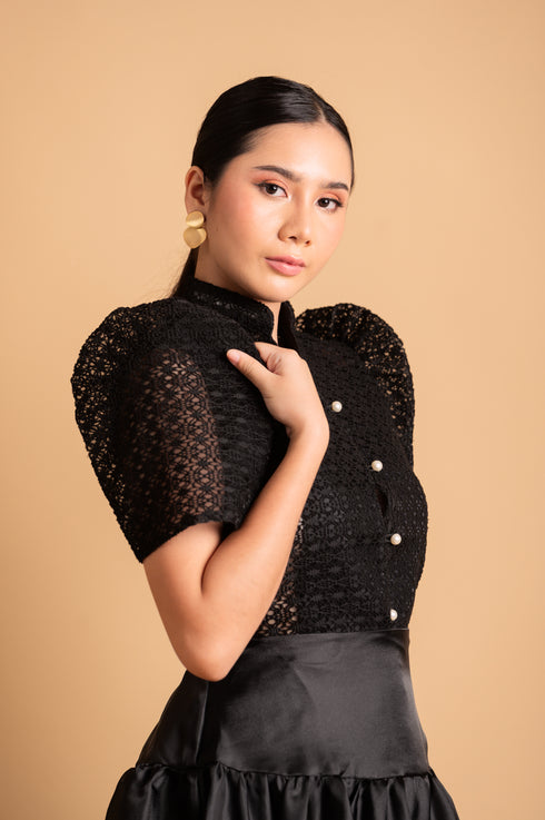 Modern Filipiniana: Nieves Top in Black
