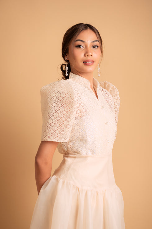 Modern Filipiniana: Nieves Top in White