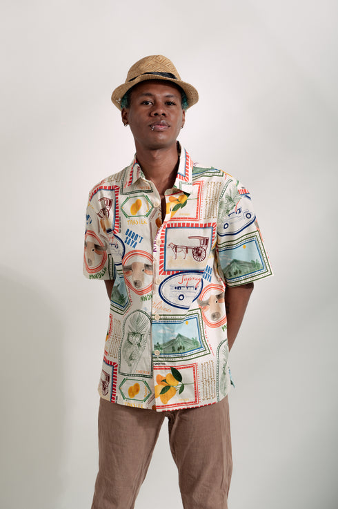 EMGEE by Get Spotted:Beni Buttondown in Pamana Postmark Fabric for KIDS