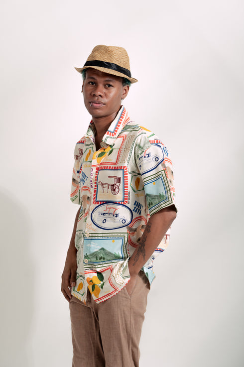 EMGEE by Get Spotted:Beni Buttondown in Pamana Postmark Fabric for KIDS