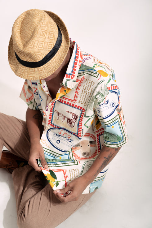 EMGEE by Get Spotted:Beni Buttondown in Pamana Postmark Fabric for KIDS