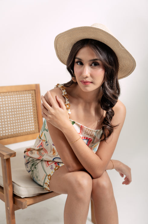 EMGEE by Get Spotted: Shona Mini Dress in Pamana Postmark Fabric