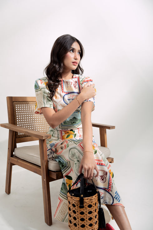 EMGEE by Get Spotted: Katrina Maxi Dress in Pamana Postmark Fabric