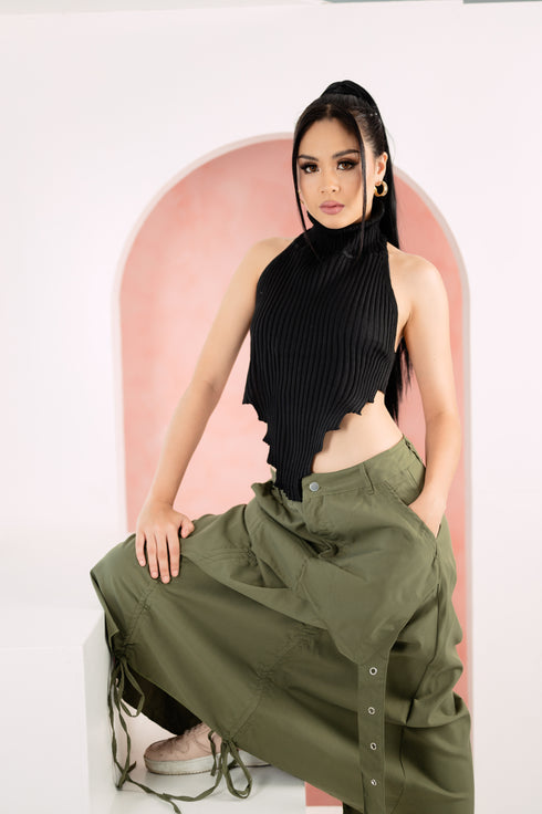 GS Gen Z: Army Green Draawstring Cargo Maxi Skirt