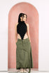 GS Gen Z: Army Green Draawstring Cargo Maxi Skirt