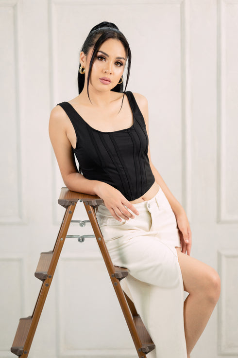 GS Gen Z: White Asymmetrcial Hem Denim Skirt