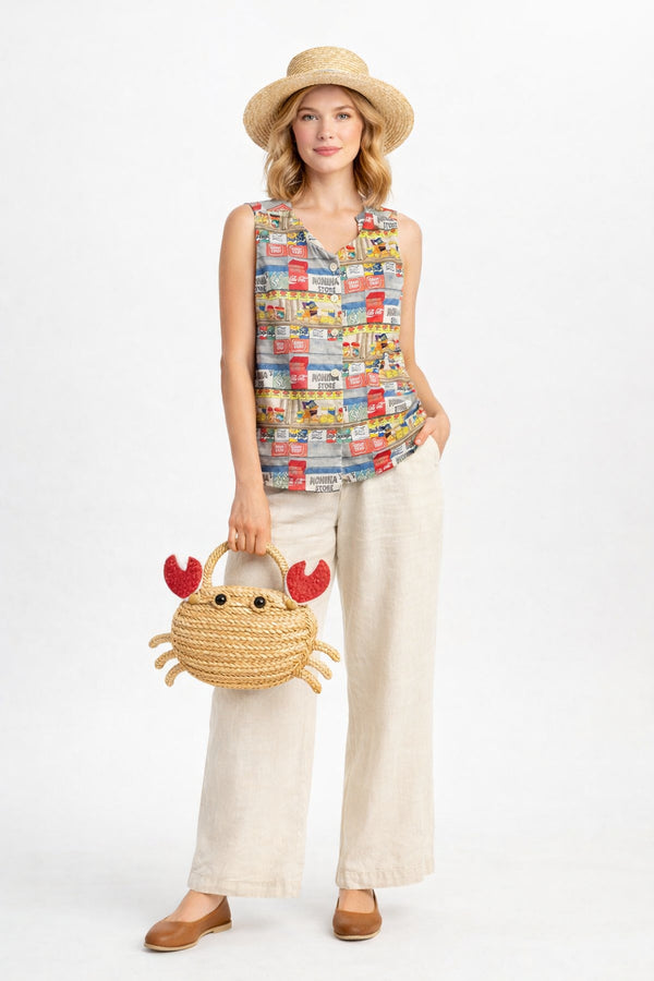 EMGEE by Get Spotted: Renzi Buttondown Top in Sari Sari Store Print