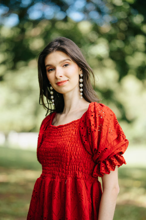 GET SPOTTED SHOP STOCKS Jenny Red: Olivia Smocked Dress