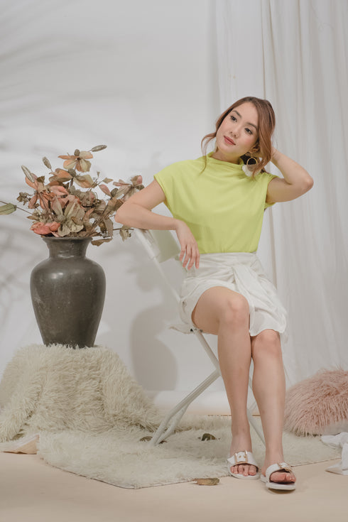 Fawn Ribbed Top with Sleeves in Neon Green