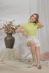 Fawn Ribbed Top with Sleeves in Neon Green