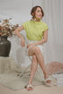 Fawn Ribbed Top with Sleeves in Neon Green