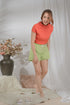 Fawn Ribbed Top with Sleeves in Neon Orange