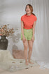 Fawn Ribbed Top with Sleeves in Neon Orange