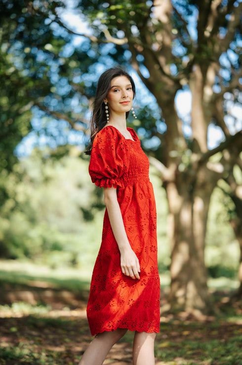 GET SPOTTED SHOP STOCKS Jenny Red: Olivia Smocked Dress