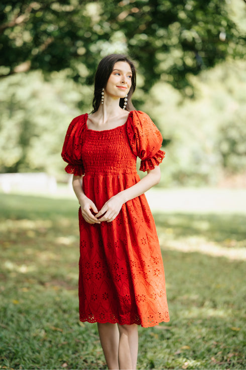 GET SPOTTED SHOP STOCKS Jenny Red: Olivia Smocked Dress