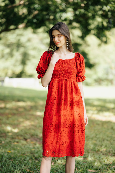 GET SPOTTED SHOP STOCKS Jenny Red: Olivia Smocked Dress