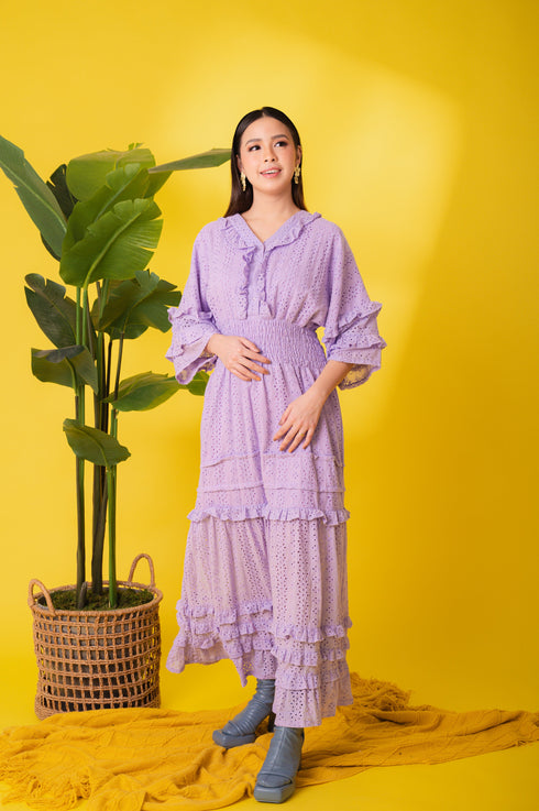 GET SPOTTED SHOP STOCKS Jenny Eyelet 4: Marites Premium Eyelet Smocked-waist Dress