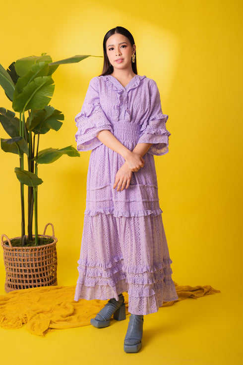 GET SPOTTED SHOP STOCKS Jenny Eyelet 4: Marites Premium Eyelet Smocked-waist Dress