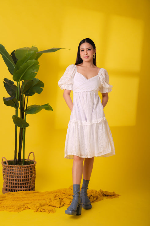 GET SPOTTED SHOP STOCKS Jenny Eyelet 3: Leni Premium Eyelet Wrap Dress