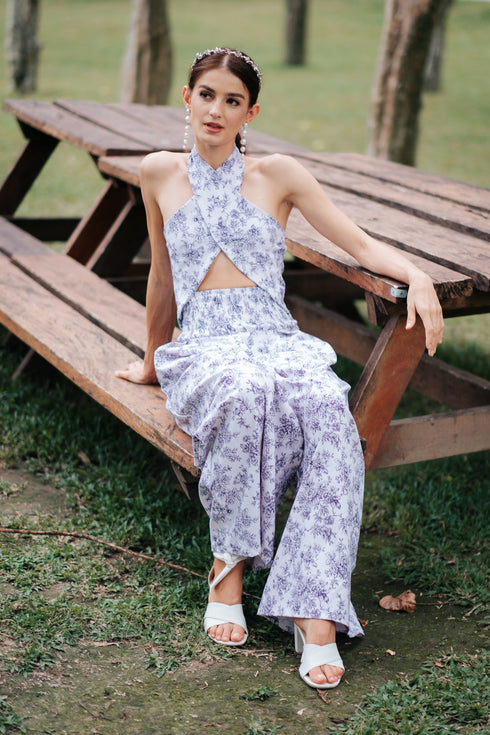 GET SPOTTED SHOP STOCKS Jenny Blue Porcelain: Dana Halter Loose Floral Jumpsuit